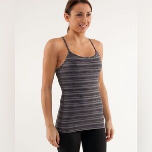 Lululemon Power Y tank striped grey and black‎ Luon athletic sports size 4